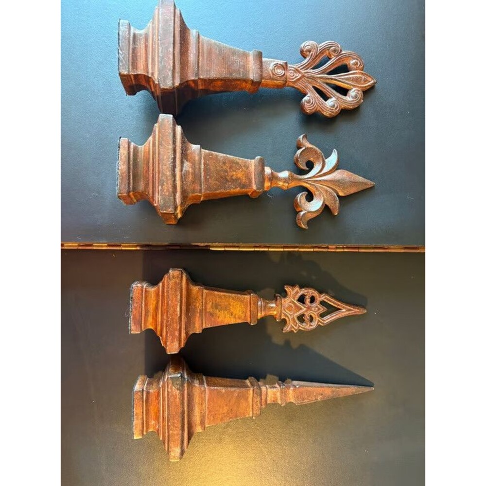 Set of 4 Cast Iron Architectural Finials Fleur de Lis Spike Fence Post